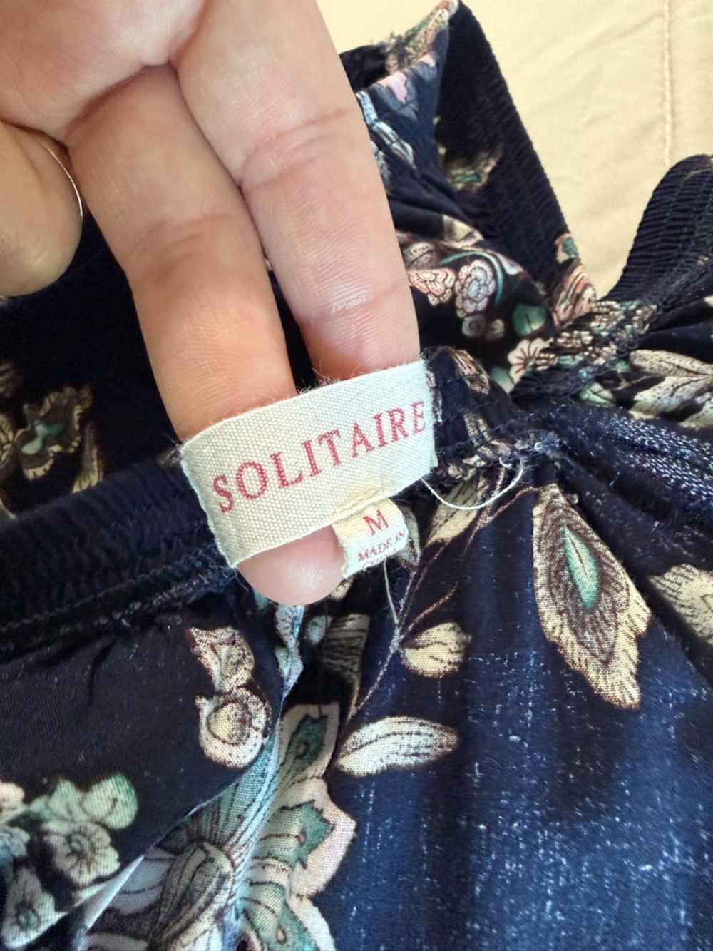 Solitaire Navy Floral Off-the-Shoulder Peasant Top - Picture 5 of 6